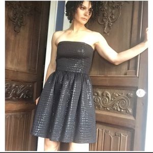 Aqua Jacquard-style strapless dress